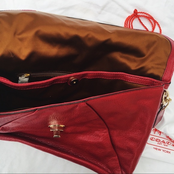 Authentic COACH Leather Bag Red & Gold Purse - Picture 7 of 8